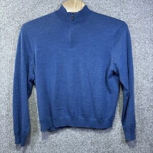 Cullen Sweater Mens 2XL Blue 100% Merino Wool 1/4 Zip Mock Neck‎ Knit FLAW